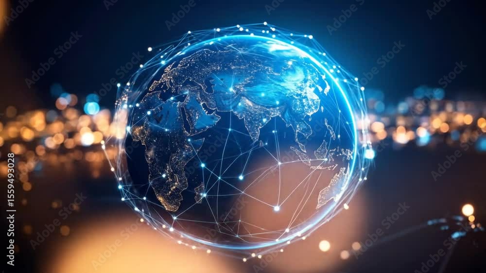 Aufkleber global connectivity and digital network concept with abstract earth globe animation