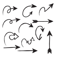 Hand drawn black arrows icon set on white background directional symbols for design