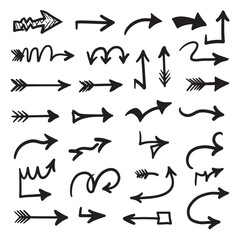 Hand drawn doodle arrows in various directions for graphic design elements