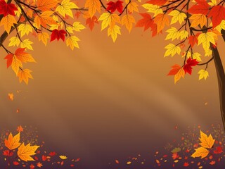 Obraz premium A vibrant autumn scene featuring colorful maple leaves on branches against a gradient background
