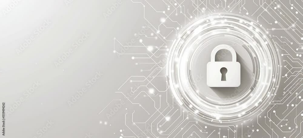 Poster cush and padlock icon on a digital technology background, a vector banner design with a copy space a