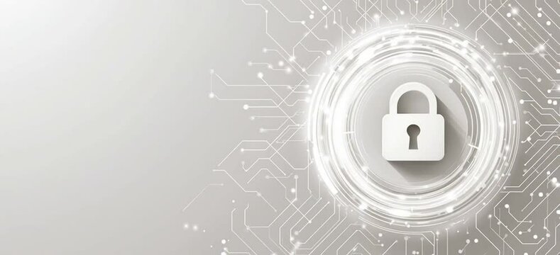 Cush and padlock icon on a digital technology background, a vector banner design with a copy space area for security, data protection, or cyber security concepts Generative AI