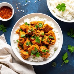 Delicious Indian Chicken Curry Served Over Fluffy White Rice