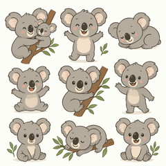 Vector Set Cartoon koala. Cute Australian bear characters