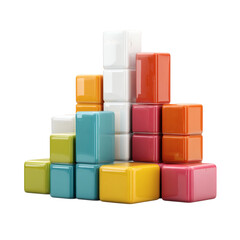 Plastic-style bar chart icon with colorful 3D blocks, isolated on transparent background .