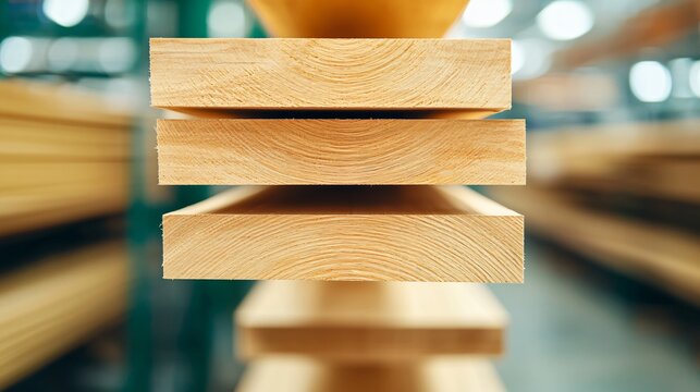 A showcase of the different types of products produced at a timber processing plant, from construction lumber to furniture components.