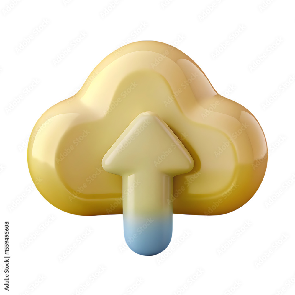 Poster yellow cloud with upward arrow upload symbol isolated on a transparent background data technology