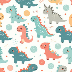 Adorable Dinosaur Seamless Pattern Cute Cartoon Dino Illustration for Kids
