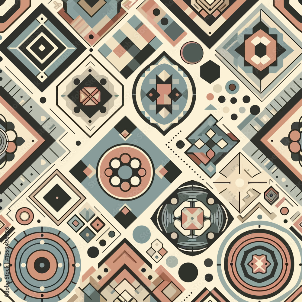 Poster geometric seamless pattern abstract design with vintage shapes and colors