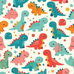 Adorable Dinosaur Seamless Pattern Cute Cartoon Dino Background