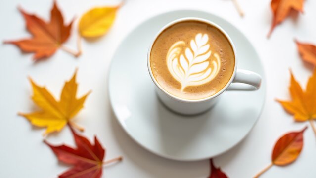 cup of coffee with autumn leaves