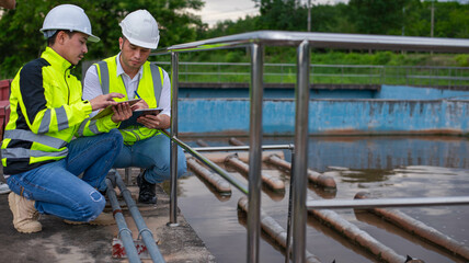 Wastewater treatment plant engineers are working together to develop a water filtration system for the treatment plant to improve its quality.