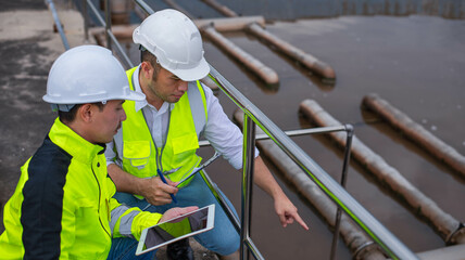 Wastewater treatment plant engineers are working together to develop a water filtration system for...