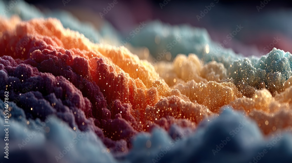Fototapete abstract multicolored wavy texture surface with granular appearance and sparkles in shades of blue o