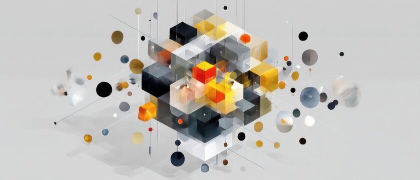 Fototapeta Abstract geometric composition of cubes and circles