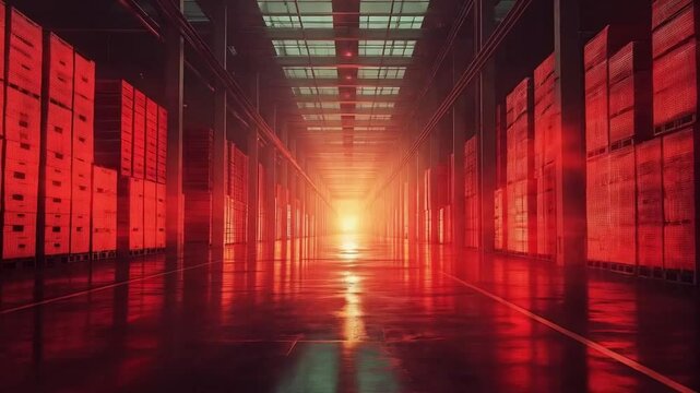 The warehouse glowed softly in the afternoon light, shadows stretching across the floor as the sun set.
