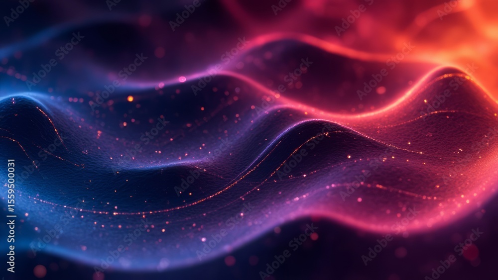 Fototapete Abstract digital wave pattern with glowing particles.