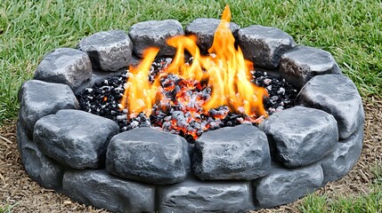 Stunning Outdoor Stone Fire Pit with Burning Embers and Flames