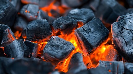 Glowing Embers Close Up Charcoal Briquettes Burning Fire Pit