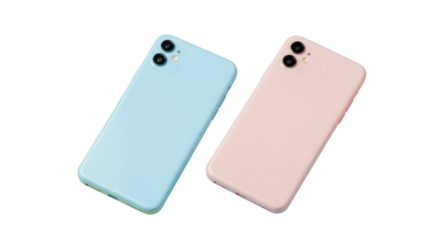 Modern Pastel Smartphones Light Blue and Pink Lying on Transparent Background