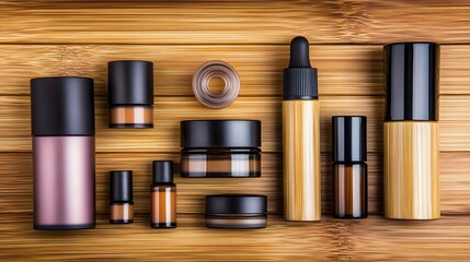 Luxury Cosmetic Products on Bamboo Background