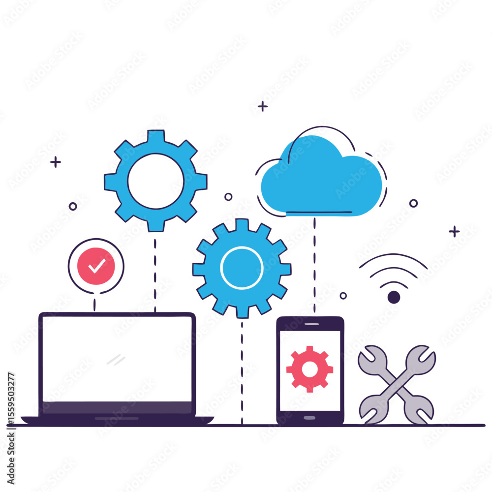 Poster digital technology integration with cloud computing and mechanical gears