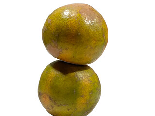 two oranges arranged standing up