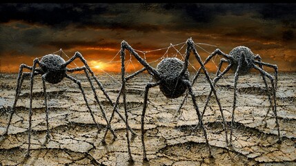 Martian landscape featuring intricate crystalline web structures catching the low sun like shimmering diamond networks, creating a futuristic and surreal vision of an alien world,science fiction idea