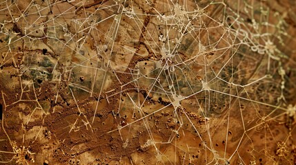 Martian landscape featuring intricate crystalline web structures catching the low sun like shimmering diamond networks, creating a futuristic and surreal vision of an alien world,science fiction idea