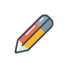 Angled Icon of Colored Pencil with Eraser on White Background for Writing