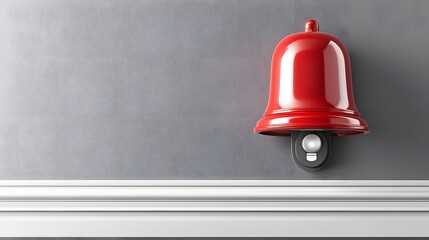 Modern Red Bell Doorbell on Gray Wall Minimalist Design