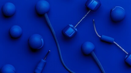 Blue Fitness Equipment and Balls Abstract Background