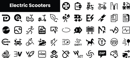 A stylish collection of electric scooter icons, featuring various designs and features, showcasing innovation and sustainability in urban transportation.