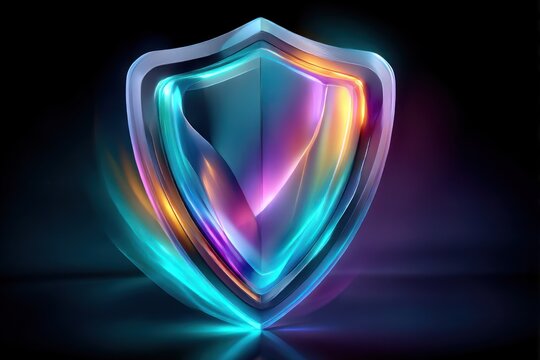 Abstract shield with vibrant neon glow