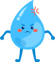 Frustrated Water Drop Character with Angry Expression

