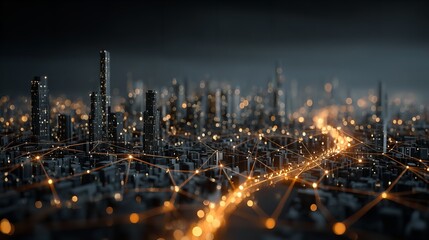 Obraz premium Smart city and big data connection technology concept – futuristic urban network