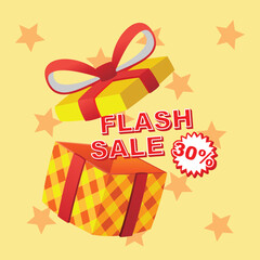 Gift Box Flash Sale Promotion Present with Bright Colorful Wrapper Cartoon Vector