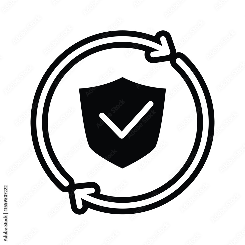 Poster shield and recycle solid icon symbol of protection vector design good for web or mobile app