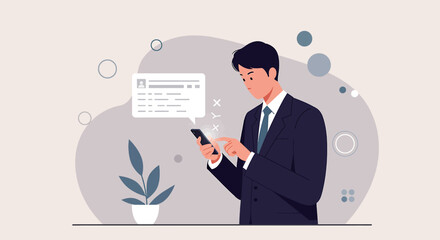 a man in a suit is looking at his phone