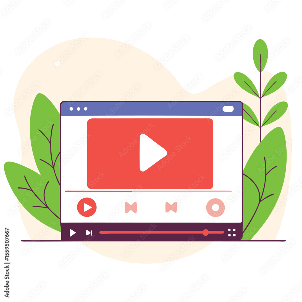 Poster modern flat design illustration of a digital video player interface with play button