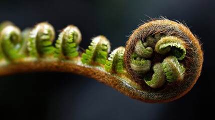 Macro photography of a fern frond unfurling in spring growth and natural beauty