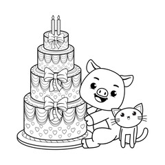 Happy Birthday Coloring Page with cute pig