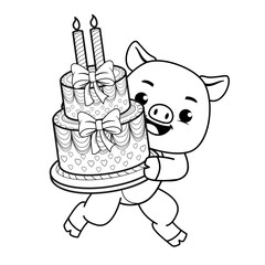 Happy Birthday Coloring Page with cute pig