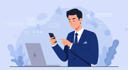 a man in a suit is using his phone