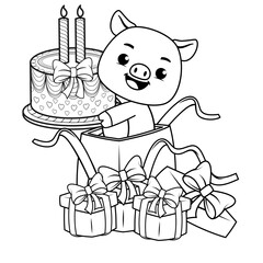 Happy Birthday Coloring Page with cute pig