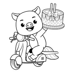 Happy Birthday Coloring Page with cute pig