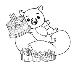 Happy Birthday Coloring Page with cute pig