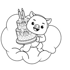 Happy Birthday Coloring Page with cute pig