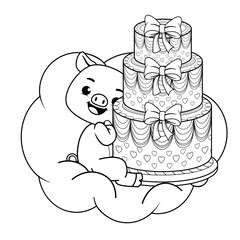 Happy Birthday Coloring Page with cute pig