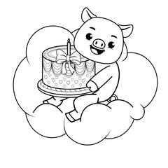 Happy Birthday Coloring Page with cute pig
